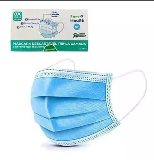 MASCARA DESCARTÁVEL TRIPLA CAMADA AZUL CX C/50 UND - FORT HEALTH